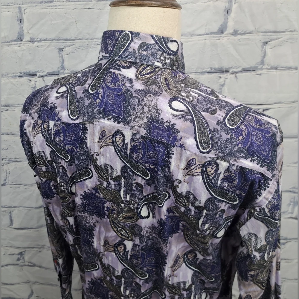 Absolute Rebellion Men's Slim Fit Dress Shirt Paisley Purple Multi Size Large